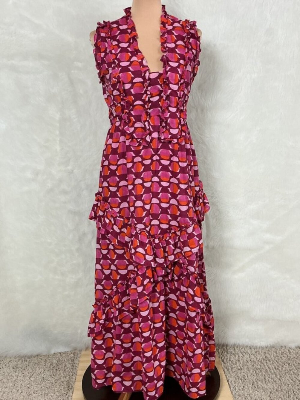 Banjanan Pink Orange Cotton Voile Curve Lilac Sachet Print Donna Maxi Dress M